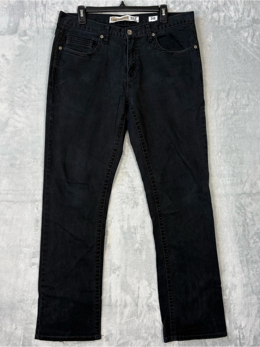 BKE Jake Straight Jeans Mens 34x31 Black Denim Stretch Embellished Pockets